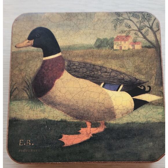 COASTERS-VINTAGE E.B. PIMPERNEL-Duck-Mallard-Cork Backing-Set of 6 - Picture 7 of 10